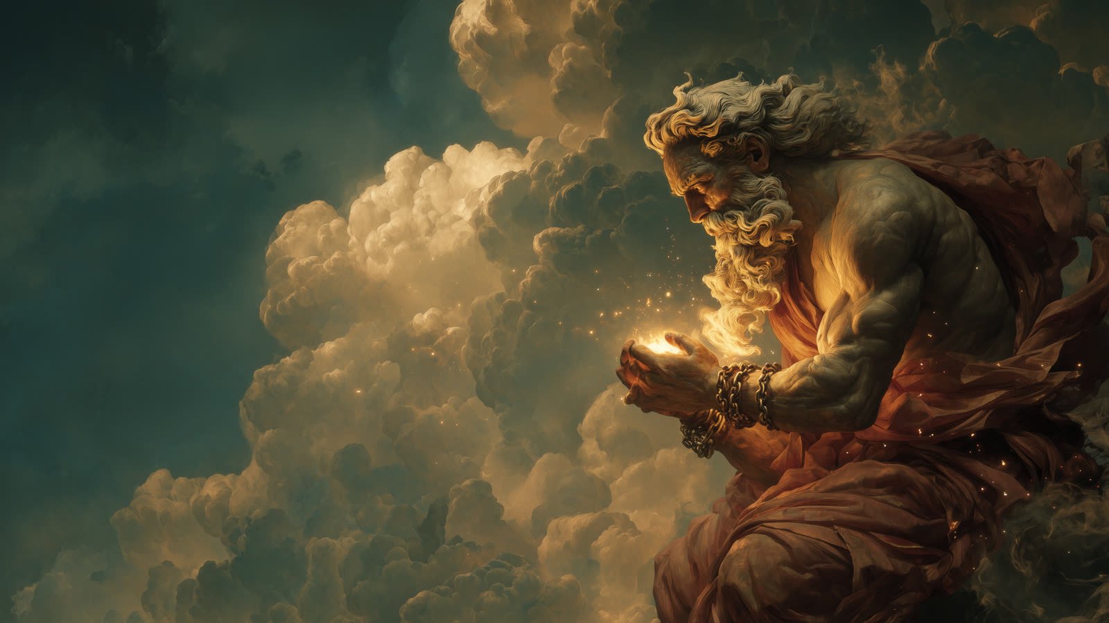 Golden light through storm clouds